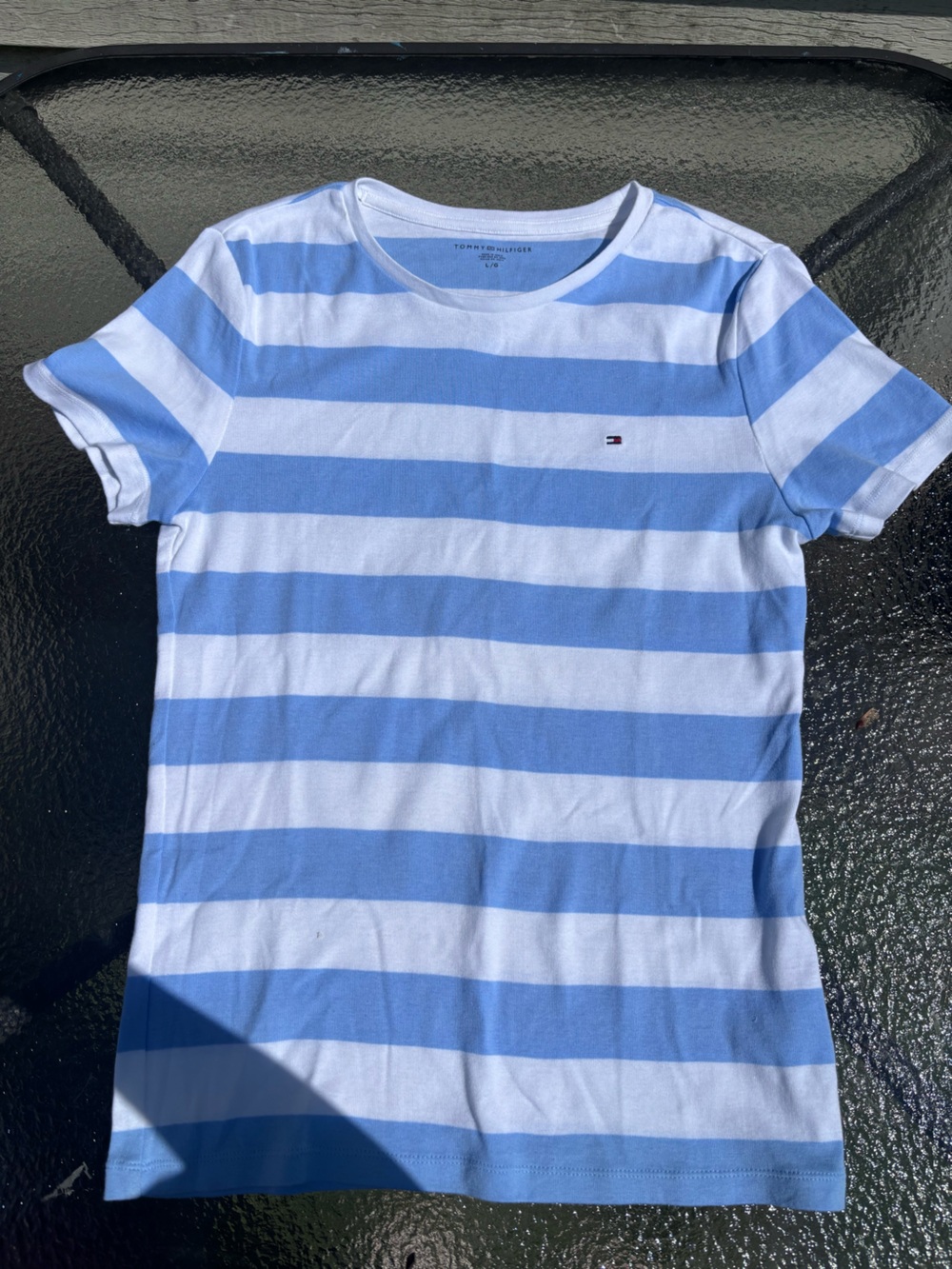 Tommy Hilfiger Blue & White Striped Short Sleeve Tee
